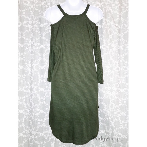 Cold Shoulder 3/4 Sleeve Waffle Knit Dress - Picture 5 of 5